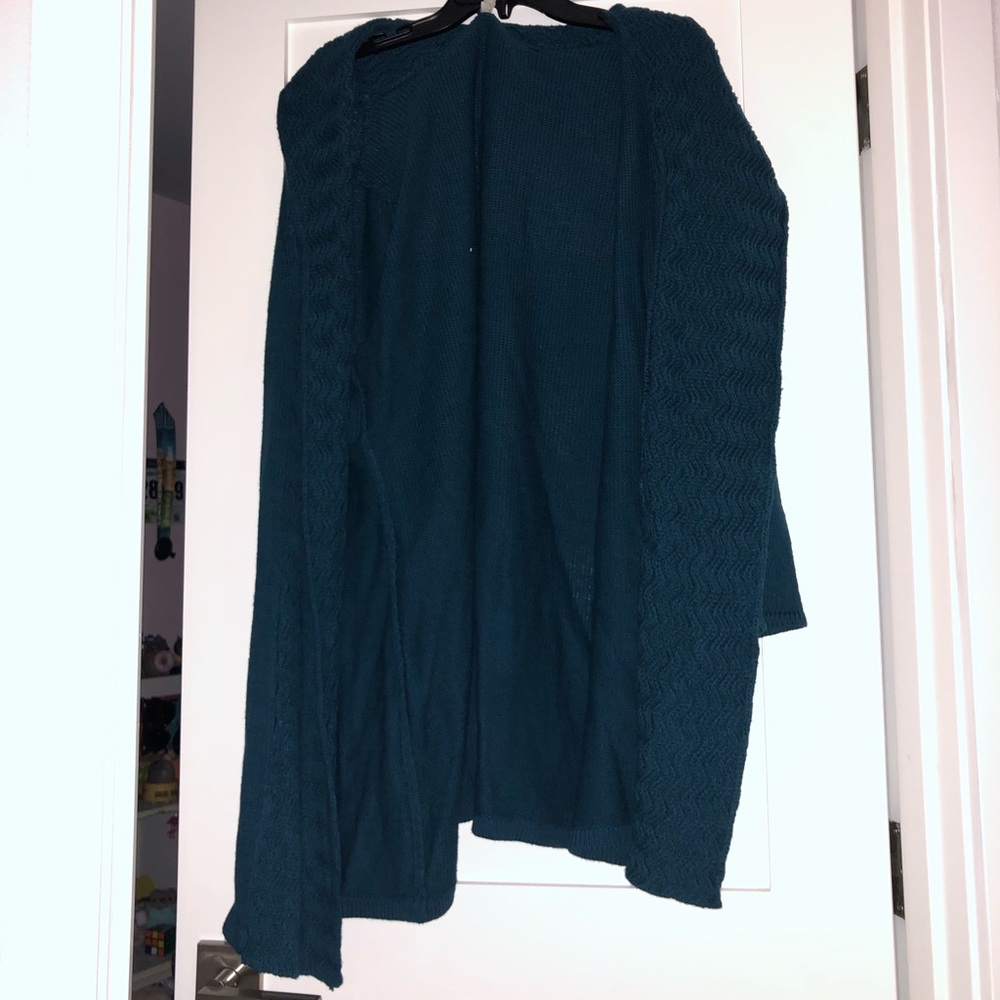 Leo and Nichole turquoise sweater